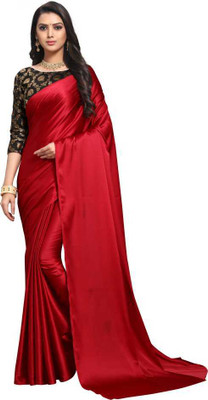 Dhanush Creation Solid/Plain Bollywood Satin Saree(Red)
