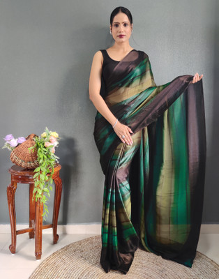 Divastri Geometric Print, Printed Bollywood Georgette Saree(Green, Black)