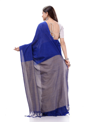 Desh Bidesh Woven, Solid/Plain, Self Design Handloom Handloom Cotton Blend, Pure Cotton Saree(Blue)