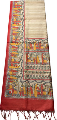Anuradha Bhattacharjee Printed Madhubani Tussar Silk Saree(Cream)