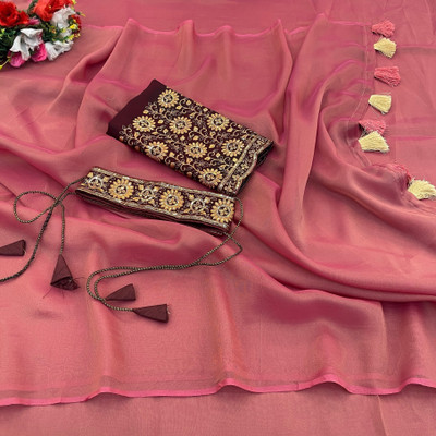 JIVI CLOTHING Solid/Plain Bollywood Pure Silk Saree(Pink)