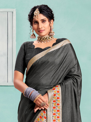 Divastri Embellished Bollywood Silk Blend Saree(Grey)