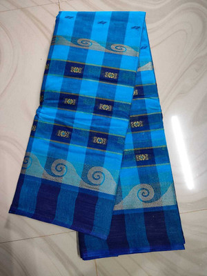 Ghosh handloom Printed Tant Pure Cotton Saree(Dark Blue)