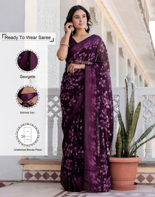 Samah Floral Print, Printed, Embellished Bollywood Georgette Saree(Purple)