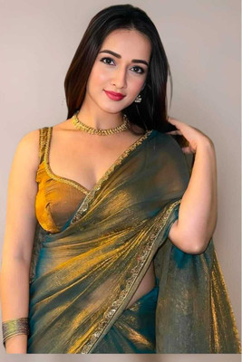 VighneshTrading Embroidered Bollywood Jimmy choo Saree(Mustard)