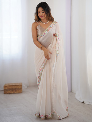 Tasrika Solid/Plain Bollywood Georgette Saree(Beige)