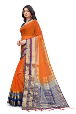 Aarunika LGF Solid/Plain Bollywood Organza Saree(Orange)