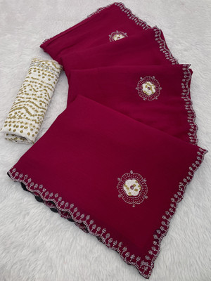 Ethina Fashion Embroidered Bollywood Chiffon Saree(Pink)