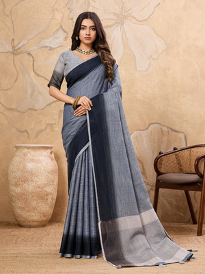Tasrika Ombre, Woven Kanjivaram Linen Saree(Grey)