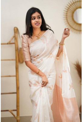 Alinea Embellished Banarasi Art Silk Saree(White)