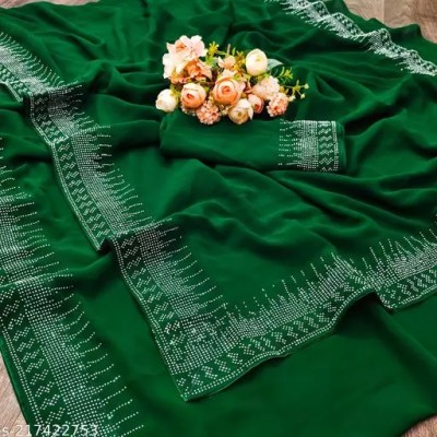 pari creation Embellished, Self Design, Solid/Plain Bollywood Georgette Saree(Green)