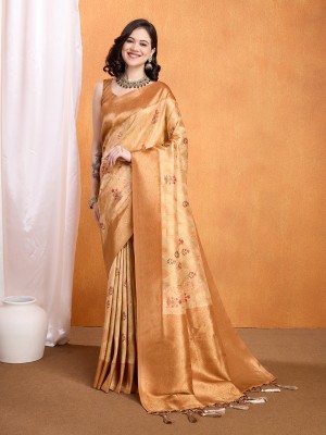 RekhaManiyar Printed Bollywood Pure Silk Saree(Orange)