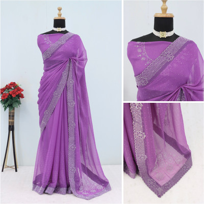 VarniRaaj Fashion Embellished Bollywood Organza Saree(Light Blue)