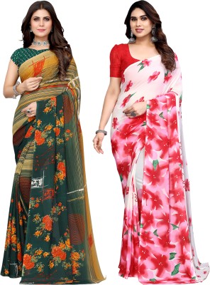 Samah Floral Print Bollywood Georgette Saree(Pack of 2, Multicolor)