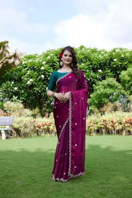 Tradivibe Solid/Plain Bollywood Jimmy choo Saree(Purple)