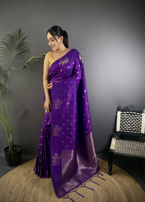 Tasrika Printed Banarasi Cotton Silk Saree(Purple)