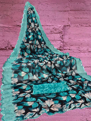 skeniz Printed Bollywood Georgette Saree(Light Blue)