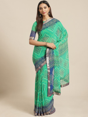 Divastri Embroidered Bandhani Georgette Saree(Green, Blue)