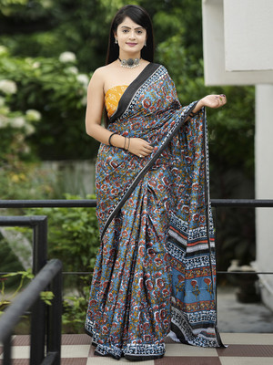 Sareemall Printed Daily Wear Cotton Blend Saree(Blue)