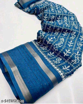 shivdhara Printed Banarasi Silk Blend Saree(Blue)