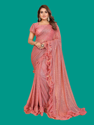 VIJAYAVALLABH Self Design Bollywood Net Saree(Pink)