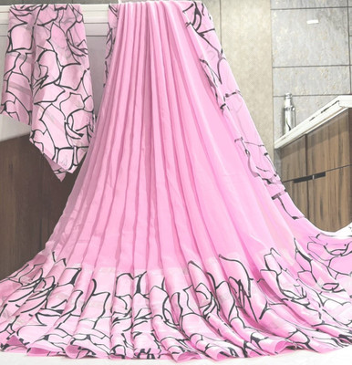 Bombey Velvat Fab Embellished Bandhani Chiffon, Silk Blend Saree(Pink)