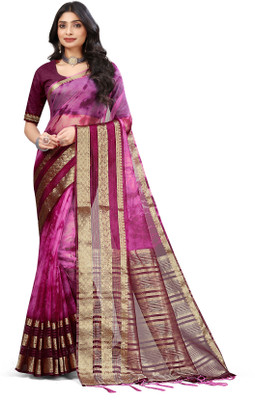 Aarunika BS Printed Bollywood Organza Saree(Magenta)