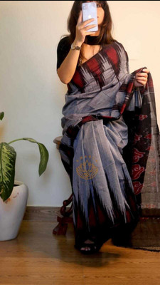 RJSC Printed Handloom Cotton Blend Saree(Grey)