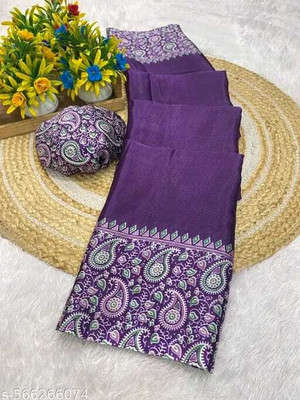 pal fashion Paisley Kalamkari Jacquard Saree(Purple)