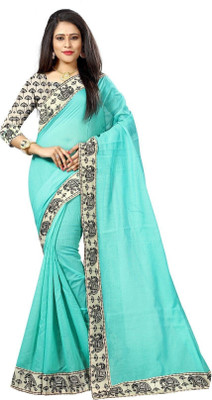 ROOP SUNDARI SAREES Dyed, Solid/Plain Chanderi Cotton Blend Saree(Light Green)