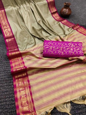 Wamsi Self Design Mysore Cotton Silk Saree(Beige)