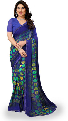 Moda Rapido Embellished, Printed, Self Design Bollywood Georgette Saree(Blue)