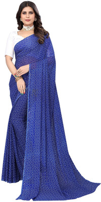 PINK WISH Printed, Self Design Daily Wear Chiffon, Brasso Saree(Blue)