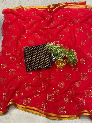 V And V Shop Embellished Bollywood Chiffon Saree(Red)