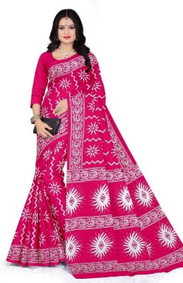 mahakali Printed Patola Pure Cotton Saree(Pink)