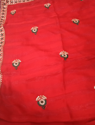 Chhavistore Embroidered Saree with Attached Blouse Chiffon Saree(Red)