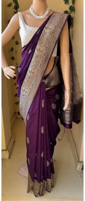 DIVINE DUST Self Design Kanjivaram Art Silk Saree(Purple)