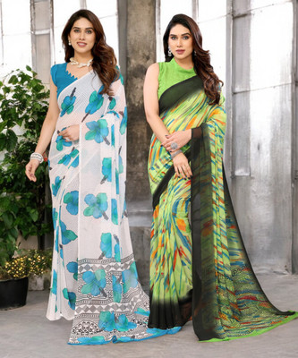 Moda Rapido Printed Bollywood Georgette Saree(Pack of 2, Multicolor)