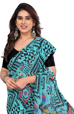 Jayu Printed Leheria Georgette Saree(Light Blue)