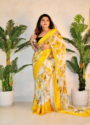 Sitanjali Printed Bollywood Georgette, Satin Saree(Yellow)