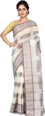 DipDiya Self Design Tant Pure Cotton Saree(White)