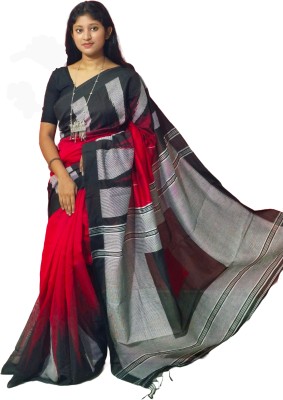 Gita SareeHouse Woven Handloom Cotton Silk Saree(Red, Black)