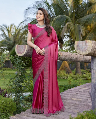 Krish Creation Digital Print Bollywood Satin Saree(Pink, Purple)