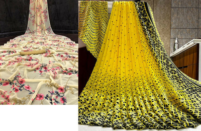 Sanjana Silk Floral Print Bollywood Georgette Saree(Pack of 2, Yellow)