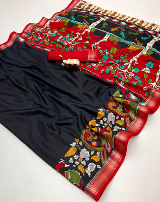 SDGRATITUDE Floral Print, Paisley, Printed, Woven, Embellished Daily Wear Cotton Blend, Viscose Rayon Saree(Black)