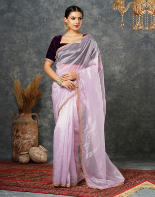 all about you Embellished, Solid/Plain, Dyed Bollywood Net Saree(Purple)