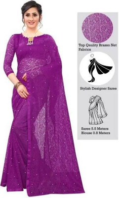 Bride brand Self Design Bollywood Net Saree(Purple)