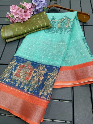 Gajal Self Design Bollywood Linen, Cotton Linen Saree(Blue)