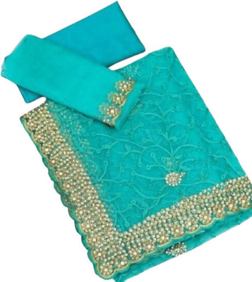 SkyFlock Embroidered, Embellished Bollywood Net Saree(Blue)