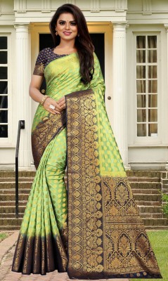 SPOTXY Self Design, Woven, Embellished Kanjivaram Art Silk, Cotton Silk Saree(Light Green)